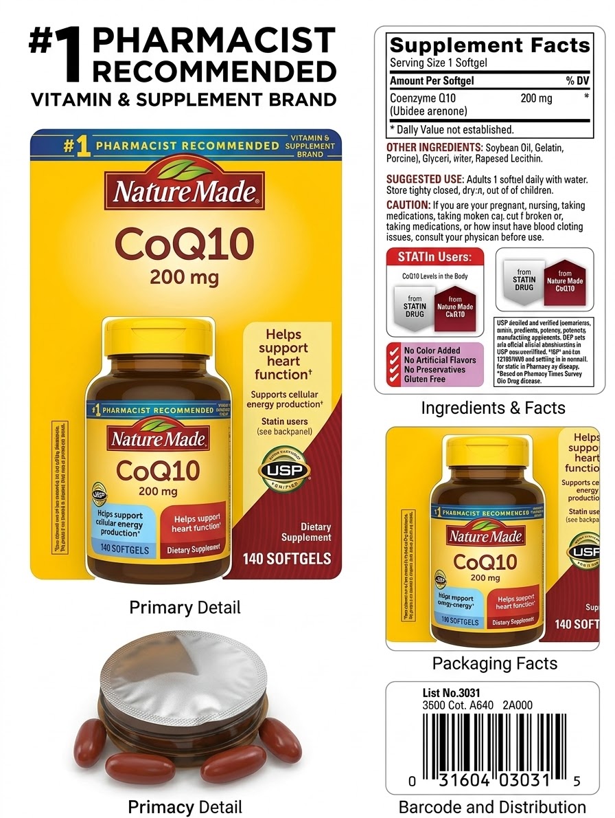 Nature Made CoQ10 200mg Softgels, 140 Count – USP Verified